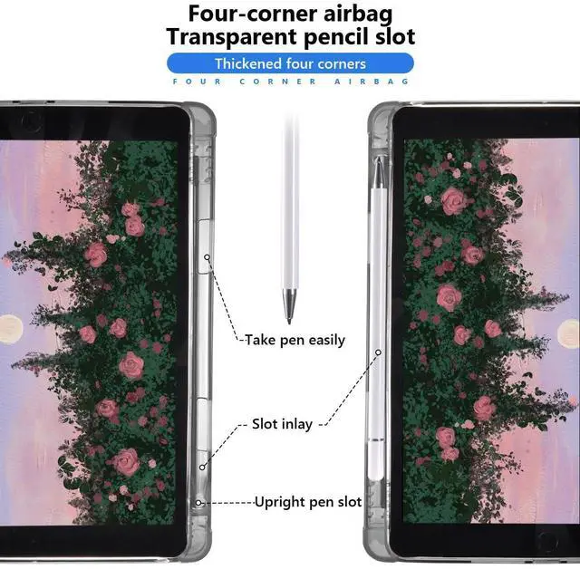 Alt view image 2 of 5 - JOYLAND Red Cherry Pad Case for 10.2 Inch iPad 9th/7th/8th Generation with Pencil Holder, Foldable for iPad 2021/2020/2019 Case Lovely Black Leather Protective Cover, Auto Wake/Sleep