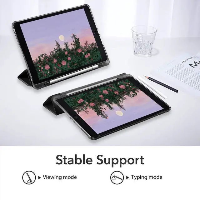 Alt view image 5 of 5 - JOYLAND Red Cherry Pad Case for 10.2 Inch iPad 9th/7th/8th Generation with Pencil Holder, Foldable for iPad 2021/2020/2019 Case Lovely Black Leather Protective Cover, Auto Wake/Sleep