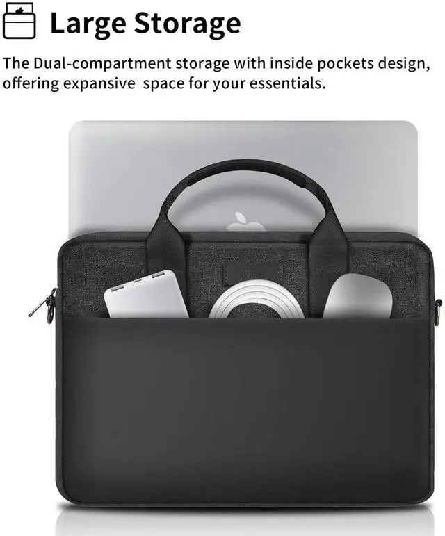 Alt view image 2 of 5 - WIWU 14 Inch Laptop Bag for Men Women, Water-Resistant Laptop Case with Shoulder Strap Messenger Work Bag for Business Travel Compatible with MacBook Air Pro/Dell XPS/HP Envy/Microsoft Surface(Black)