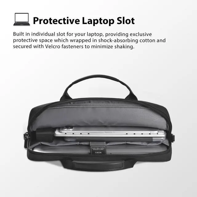 Alt view image 4 of 5 - WIWU 14 Inch Laptop Bag for Men Women, Water-Resistant Laptop Case with Shoulder Strap Messenger Work Bag for Business Travel Compatible with MacBook Air Pro/Dell XPS/HP Envy/Microsoft Surface(Black)