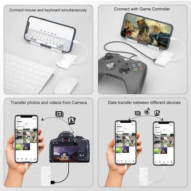 Alt view image 4 of 5 - Lightning to HDMI Adapter with USB Camera and Charging Port, SD Card Reader for iPhone, 6 in 1 Camera Adapter to iPhone, Supports MIDI Keyboard, Mouse, HD TV/Projector/Monitor, Plug & Play