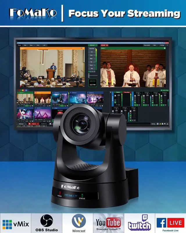 Alt view image 2 of 5 - FoMaKo HDMI PTZ Camera, 30x Optical Zoom AI Auto-Tracking Gen 3, PoE 3G-SDI IP, for Church Worship Education Events vMix OBS Wirecast (FMK30SDI Pro Black)