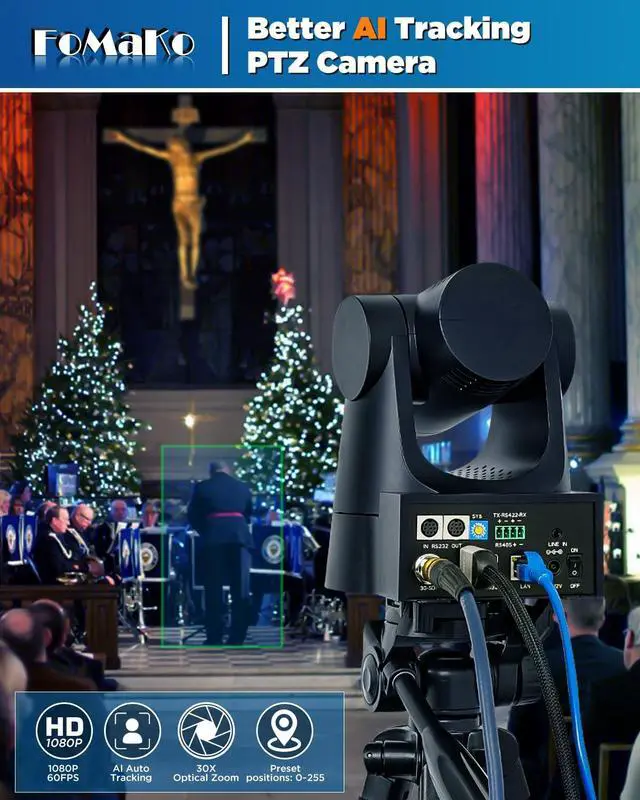 Alt view image 3 of 5 - FoMaKo HDMI PTZ Camera, 30x Optical Zoom AI Auto-Tracking Gen 3, PoE 3G-SDI IP, for Church Worship Education Events vMix OBS Wirecast (FMK30SDI Pro Black)