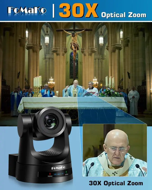 Alt view image 4 of 5 - FoMaKo HDMI PTZ Camera, 30x Optical Zoom AI Auto-Tracking Gen 3, PoE 3G-SDI IP, for Church Worship Education Events vMix OBS Wirecast (FMK30SDI Pro Black)