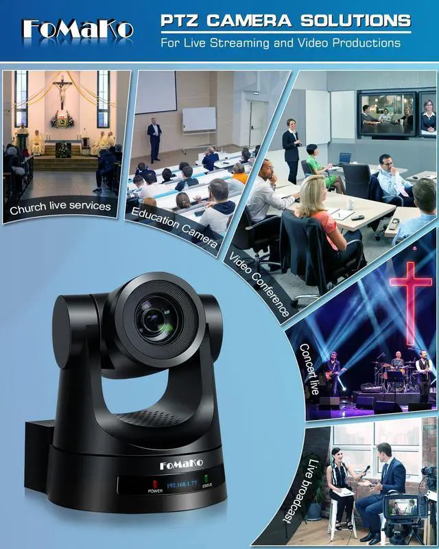 Alt view image 5 of 5 - FoMaKo HDMI PTZ Camera, 30x Optical Zoom AI Auto-Tracking Gen 3, PoE 3G-SDI IP, for Church Worship Education Events vMix OBS Wirecast (FMK30SDI Pro Black)