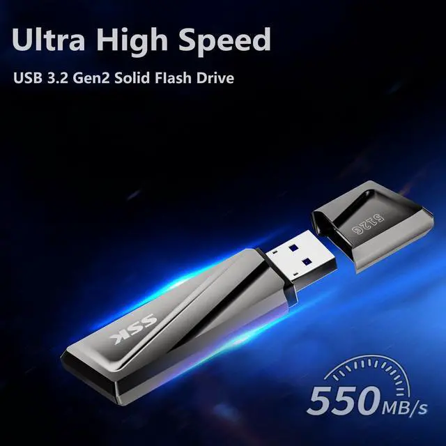 Alt view image 3 of 5 - SSK 512GB USB Flash Drive 550MB/s USB 3.2 Gen2 USB Thumb Drive Fast Transfer Speed Externel Solid State Drive +USB C Adapter USB C Memory Stick for Type C Smartphone,MacBook/Pro/Air Laptop and More