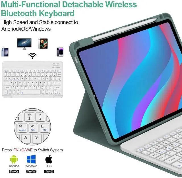 Alt view image 2 of 4 - for iPad Air 11-inch(M3 2025/ M2 2024) Air 5th/4th Gen Case with Keyboard, Detachable Wireless Bluetooth Keyboard, Magnetic Smart Protect Cover, Auto Wake/Sleep, Portable Rechargeable,Green-NonBacklit