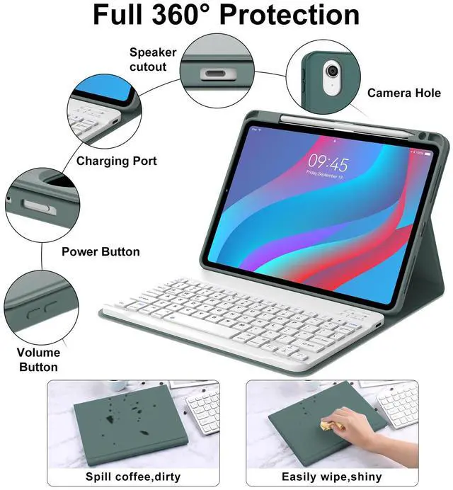 Alt view image 3 of 4 - for iPad Air 11-inch(M3 2025/ M2 2024) Air 5th/4th Gen Case with Keyboard, Detachable Wireless Bluetooth Keyboard, Magnetic Smart Protect Cover, Auto Wake/Sleep, Portable Rechargeable,Green-NonBacklit