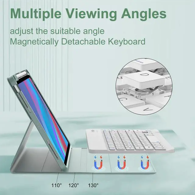 Alt view image 4 of 4 - for iPad Air 11-inch(M3 2025/ M2 2024) Air 5th/4th Gen Case with Keyboard, Detachable Wireless Bluetooth Keyboard, Magnetic Smart Protect Cover, Auto Wake/Sleep, Portable Rechargeable,Green-NonBacklit