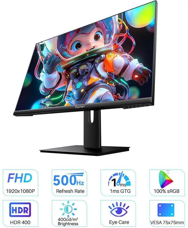 Alt view image 2 of 5 - 24.5 Inch 500Hz IPS Gaming Monitor, 1ms, 400cd/m², 100 sRGB PC Display 1920x1080P, AMD FreeSync Premium Pro Compatible, 2X HDMI 2.1 & DisplayPort 1.4, VESA Supports Computer Screen, Black