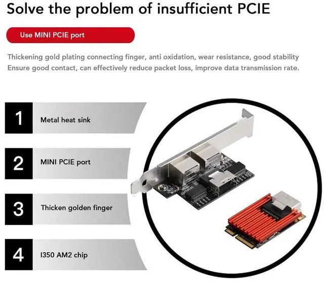 Alt view image 3 of 5 - Dual Port PCIe Gigabit Network Card, 1000M PCI Express Ethernet Adapter, Supports IEEE 802.3 IEEE802.3AD, 1G LAN NIC Card for Windows,Windows Server,Linux