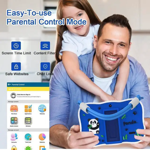 Alt view image 4 of 5 - VASOUN 7 inch Kids Tablet with Lanyard, Android 13 with 32GB Toddler Tablet,WiFi, Dual Camera,Time Limits, Age Filters,Parental Controls,Kids Software Pre-Installed with Silicone Case (Blue)