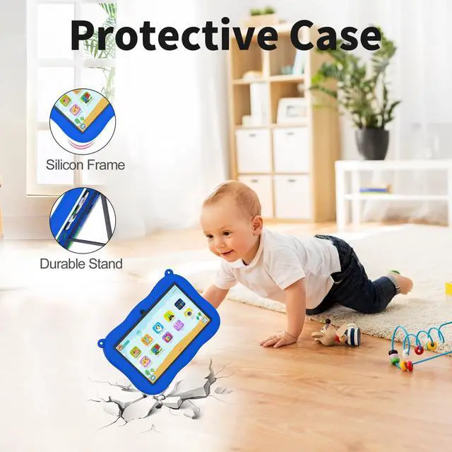 Alt view image 5 of 5 - VASOUN 7 inch Kids Tablet with Lanyard, Android 13 with 32GB Toddler Tablet,WiFi, Dual Camera,Time Limits, Age Filters,Parental Controls,Kids Software Pre-Installed with Silicone Case (Blue)