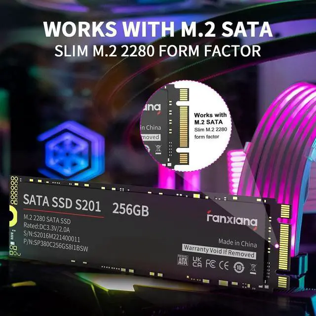 Alt view image 2 of 5 - fanxiang S201 256GB M.2 SSD 2280 SATA III 6Gb/s Internal Solid State Drive, SLC Cache for Speed Boost, Read Speed up to 550MB/sec, Compatible with Laptop and PC Desktops(Black)