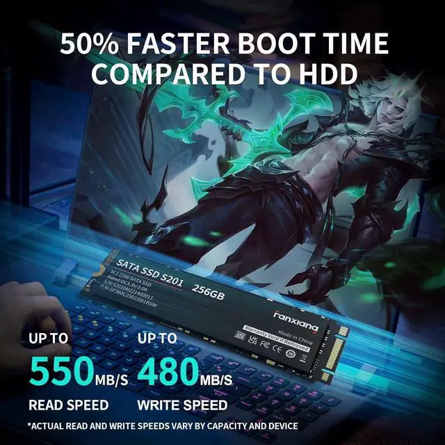 Alt view image 3 of 5 - fanxiang S201 256GB M.2 SSD 2280 SATA III 6Gb/s Internal Solid State Drive, SLC Cache for Speed Boost, Read Speed up to 550MB/sec, Compatible with Laptop and PC Desktops(Black)