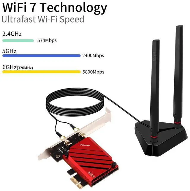 Alt view image 3 of 5 - FENVi PCI-E WiFi 7 Network Card (BE8800pro) BT5.4 BE200 9.3Gbps Gmaing 802.11be Tri-Band PCIe Desktop PC WiFi 7 Adapter Upgrades WiFi 6 WiFi 6E PCIe Card for Windows 11/10 Not Support AMD Motherboards