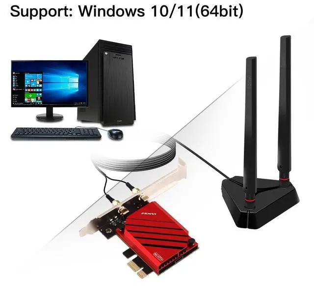Alt view image 4 of 5 - FENVi PCI-E WiFi 7 Network Card (BE8800pro) BT5.4 BE200 9.3Gbps Gmaing 802.11be Tri-Band PCIe Desktop PC WiFi 7 Adapter Upgrades WiFi 6 WiFi 6E PCIe Card for Windows 11/10 Not Support AMD Motherboards