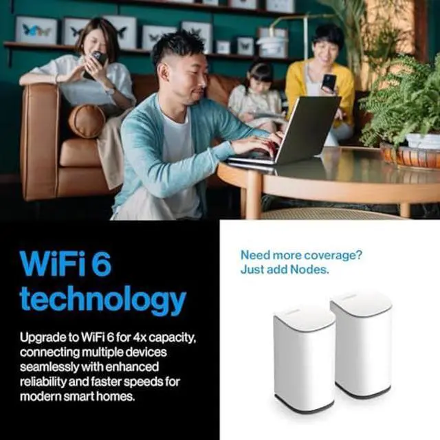 Alt view image 2 of 5 - Linksys Velop Micro Mesh WiFi 6 Add-on Node - Dual Band WiFi Range Extender & Booster