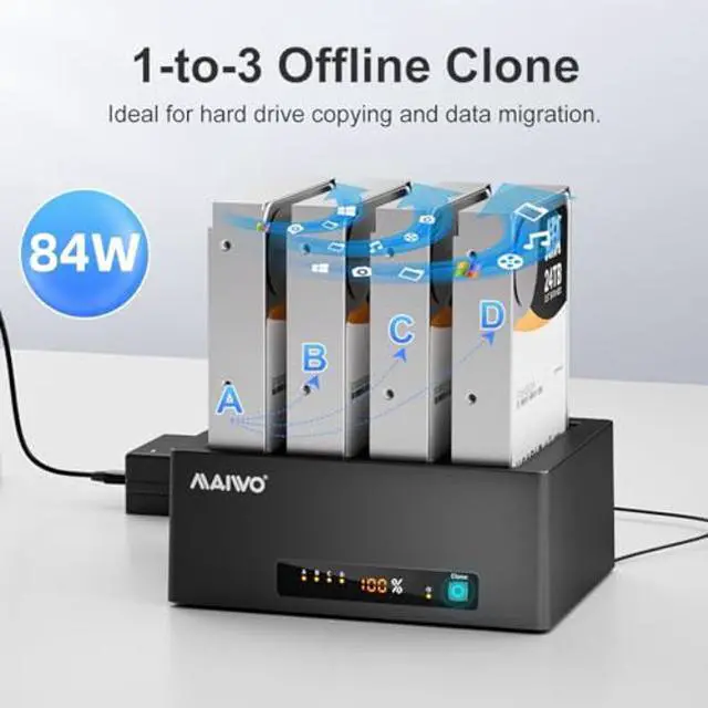 Alt view image 4 of 5 - MAIWO 4 Bay Hard Drive Docking Station with Offline Clone for 2.5 3.5 Inch SATA HDD SSD, USB 3.0/eSATA 5Gbps Speed with UASP, 96TB Capacity, External HDD Duplicator