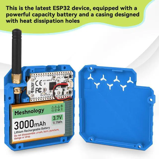Alt view image 2 of 5 - ESP32 LoRa V3 Development Board + 3.7V 3000mAh Battery + Custom Case Set - with 915MHz Meshtastic Antenna and SMA Antenna Surport WiFi Bluetooth LoRa V3 Devices for Arduino LoRawan IOT (N33,Blue)