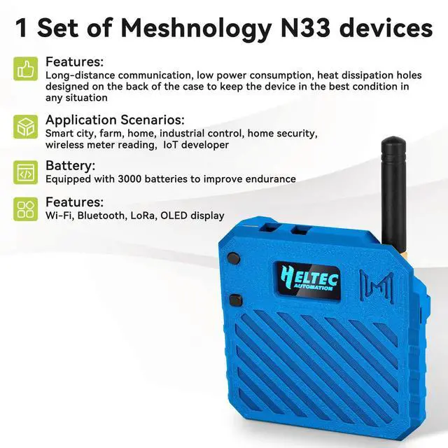 Alt view image 5 of 5 - ESP32 LoRa V3 Development Board + 3.7V 3000mAh Battery + Custom Case Set - with 915MHz Meshtastic Antenna and SMA Antenna Surport WiFi Bluetooth LoRa V3 Devices for Arduino LoRawan IOT (N33,Blue)