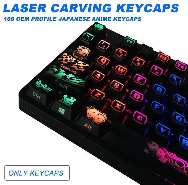 Alt view image 2 of 5 - Hokeyio Japanese Anime Demon Slayer Keycaps 108 PBT Dye Sublimation OEM Profile for Cherry Mx Gateron Kailh Switch Mechanical Keyboard (Only keycaps)