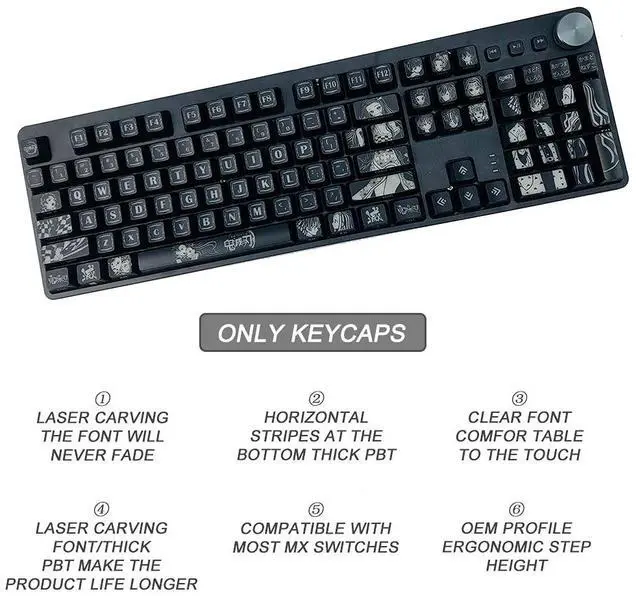 Alt view image 3 of 5 - Hokeyio Japanese Anime Demon Slayer Keycaps 108 PBT Dye Sublimation OEM Profile for Cherry Mx Gateron Kailh Switch Mechanical Keyboard (Only keycaps)
