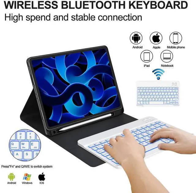 Alt view image 2 of 5 - KVAGO for iPad Air 11-inch (M3 2025/M2 2024)/ iPad Air 5th/4th Generation Case with Keyboard & iPad Pro 11 4th/3rd/2nd/1st Gen Detachable Bluetooth Backlit Keyboard Case with Pencil Holder (Green)