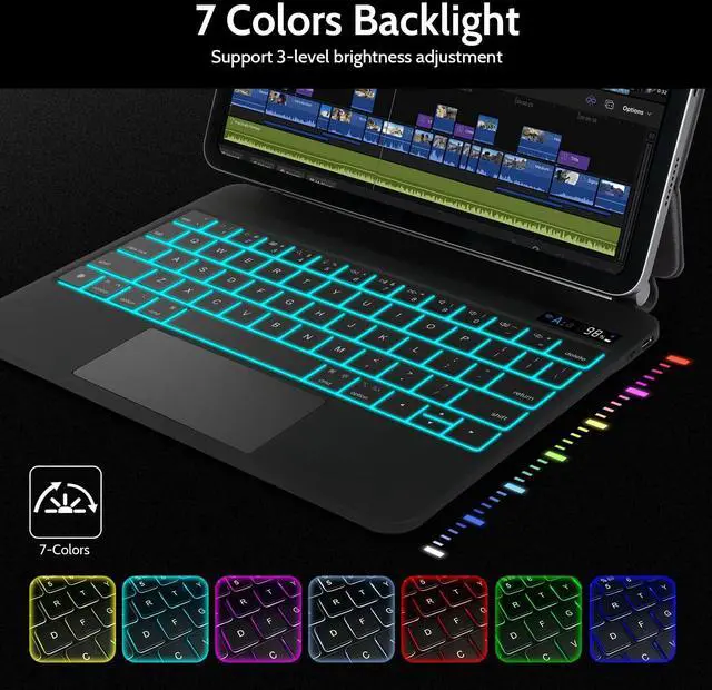 Alt view image 3 of 5 - Magnetic Keyboard Case for iPad 10th Generation 10.9" 2022 and iPad 11th Generation 11" 2025, Magic Keyboard Case with Trackpad and 7 Colors Backlit for ipad 10th/11th Gen, Slim & Lightweight, Black