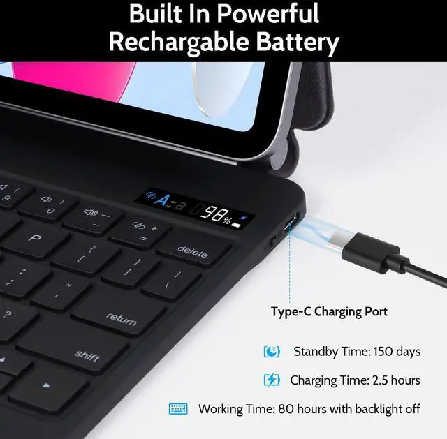 Alt view image 5 of 5 - Magnetic Keyboard Case for iPad 10th Generation 10.9" 2022 and iPad 11th Generation 11" 2025, Magic Keyboard Case with Trackpad and 7 Colors Backlit for ipad 10th/11th Gen, Slim & Lightweight, Black