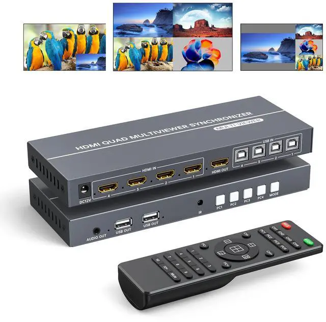 Main image of Yinker 4 Port HDMI KVM with Multi-Viewer, 4x1 Quad Multiviewer Seamless Switcher, Support 4K@30Hz, PIP & POP, Keyboard Hotkey Switch, 3.5mm Audio Output