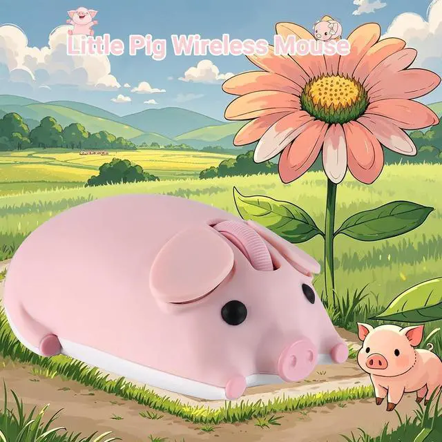 Alt view image 2 of 5 - elec Space Cute Pig Design Wireless Mouse - Dual Mode Bluetooth & USB, Silent Operation, Ergonomic, Ideal for Laptops & PCs, for Animal Lovers and Family (Pink)
