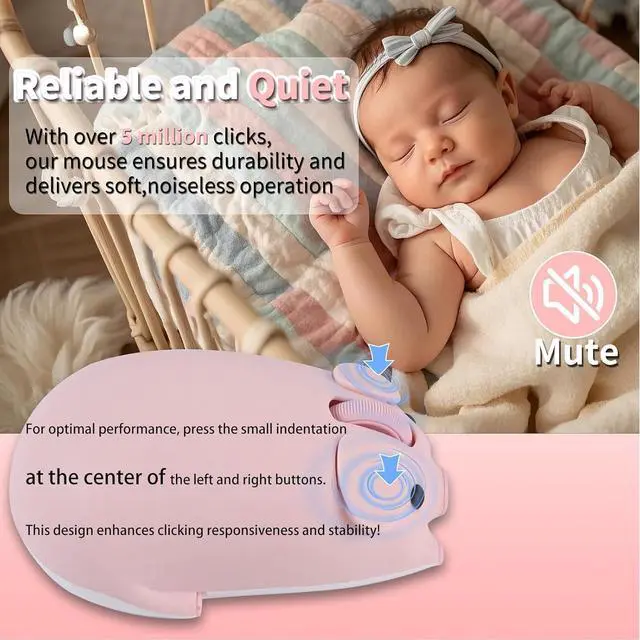 Alt view image 3 of 5 - elec Space Cute Pig Design Wireless Mouse - Dual Mode Bluetooth & USB, Silent Operation, Ergonomic, Ideal for Laptops & PCs, for Animal Lovers and Family (Pink)