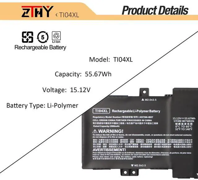 Alt view image 3 of 5 - ZTHY TI04XL M24563-005 Laptop Battery Replacement for HP Envy 17-CH000 17m-ch000 17T-CH000 17-ch0027ur 17-ch0026ur 17m-ch0013dx 17M-CH1013DX 17-ch0xxx TI04055XL M24420-1C1 M24420-1D1 15.12V 55.67Wh