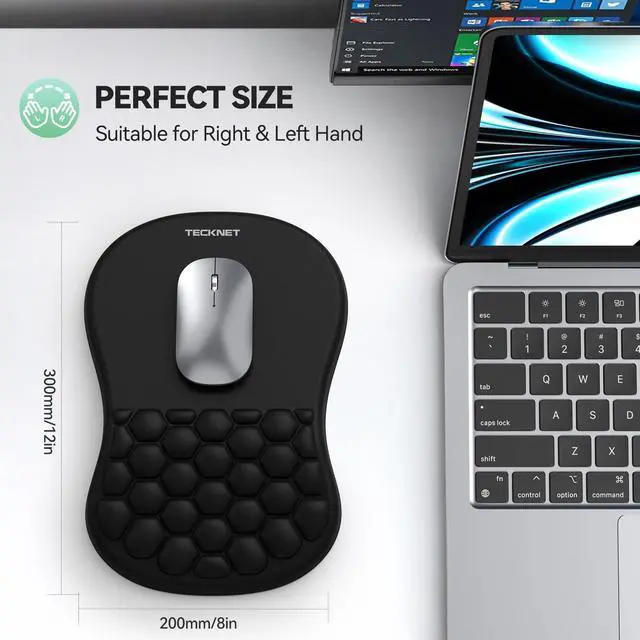 Alt view image 5 of 5 - TECKNET Ergonomic Mouse Pad with Wrist Rest, Soft Mousepad with Massage Design, Memory Foam and Non-Slip PU Base for Pain Relief, Gaming Mouse Pad for Desk, Home, Office, 12x8 Inches, Black