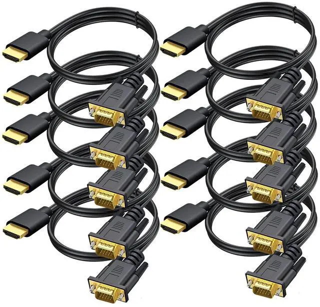 Main image of HDMI to VGA Cable 3 FT, 10-Pack Gold-Plated Computer HDMI to VGA Monitor Cable Adapter Male to MaleCord for Computer, Desktop, Laptop, PC, Monitor, Projector, HDTV, and More (NOT Bidirectional)