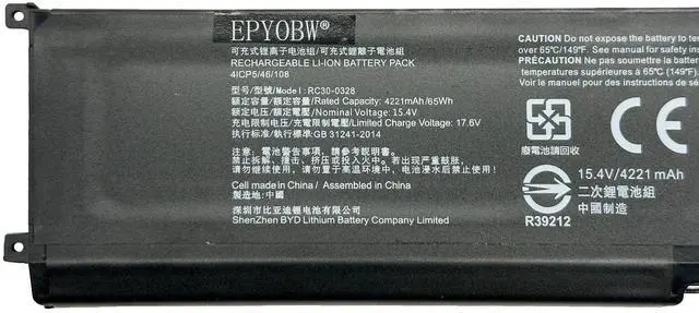 Alt view image 2 of 5 - EPYOBW RC30-0328 Laptop Battery 65Wh 4221mAh 4-Cell 15.4V Compatible with Razer Blade 15 Edition 2020 2021 / Blade 15 RZ09-0328 / Blade RZ09-0330x RZ09-03304x RZ09-03305x Series 4ICP5/46/108