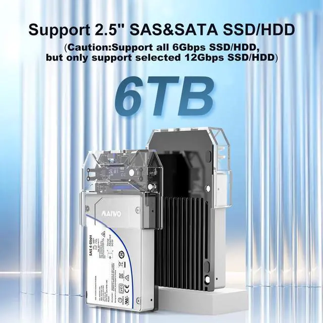 Alt view image 2 of 5 - MAIWO SAS to USB-C Adapter Enclosure(MAX 6Gbps),Tool-Free 2.5 inch SAS/SATA External Hard Drive Enclosure with 6TB Storage Expansion,12V3A Power Supply, Plug and Play