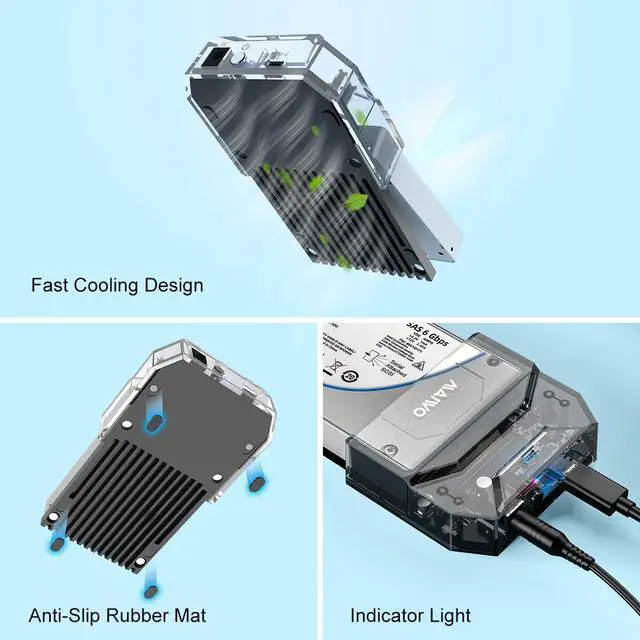 Alt view image 5 of 5 - MAIWO SAS to USB-C Adapter Enclosure(MAX 6Gbps),Tool-Free 2.5 inch SAS/SATA External Hard Drive Enclosure with 6TB Storage Expansion,12V3A Power Supply, Plug and Play
