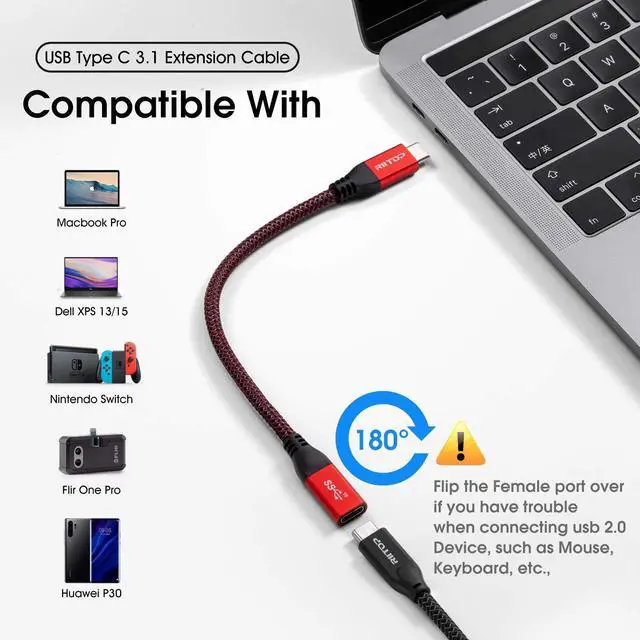 Alt view image 5 of 5 - RIITOP USB4 Extension Cable 40Gbps [2.6FT, Angled] + USB C Extension Cable 10Gbps 7.8inch