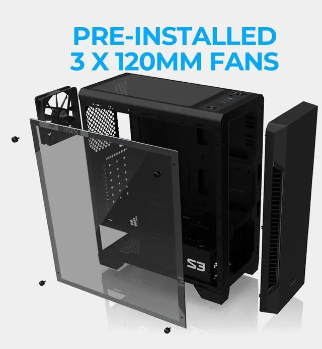 Alt view image 3 of 5 - Zalman - S3 - ATX Mid-Tower PC Case - Full Acrylic Side Panel - 3x Case Fan 120mm Pre-Installed, Black