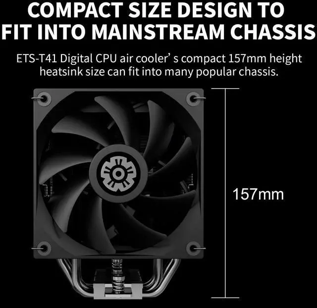 Alt view image 5 of 5 - Enermax T41 Digital CPU Air Cooler 157mm Height All-Black CPU Air Cooler 4 Heat Pipes with Dual 120mm PWM Fan 250W TDP, for Intel 1851/1700/1200/115X, AMD AM5/AM4