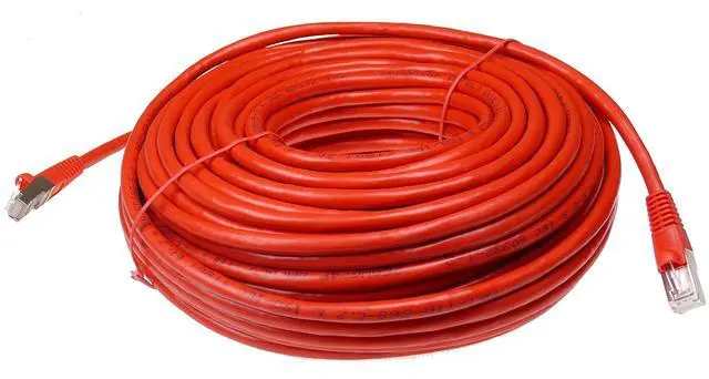 Alt view image 2 of 5 - NTW Cat6 Ethernet Cable Shielded 100 FT RED Plated RJ45 Connector Internet LAN Wire Cable Cord for Modem Router PC Mac Laptop PS2 PS3 PS4 Xbox 360 Patch Panel Faster Than Cat5 Cat5e, 345-S6-100RD