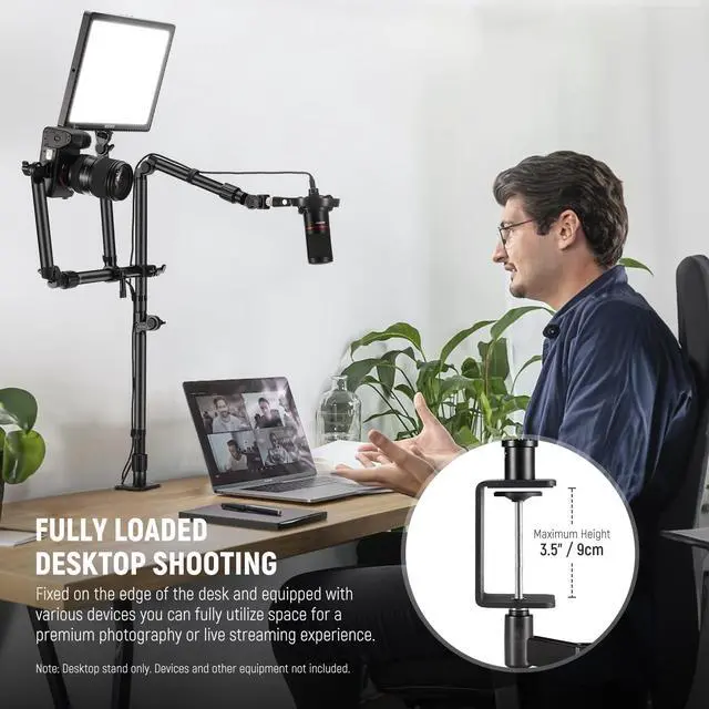 Alt view image 2 of 5 - NEEWER Overhead Camera Desk Mount Rig Stand with 2 Boom Arms for Photography Devices: Video Light Ring Light Phone Mount Webcam Mic Compact DSLR for Home Office Studio Live Streaming Broadcast, ST008