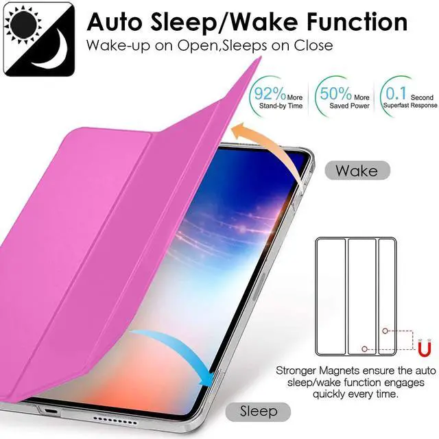 Alt view image 3 of 5 - DuraSafe Cases for iPad PRO 11 Inch 2 3 1 [ PRO 11 2nd 3rd 1st Gen 2020 2021 2018 ] A2377 A2459 A2301 MHQR3LL/A MHQT3LL/A MHQW3LL/A MHQX3LL/A MHQU3LL/A MHQV3LL/A Hard PC Back Trifold Cover - Pink