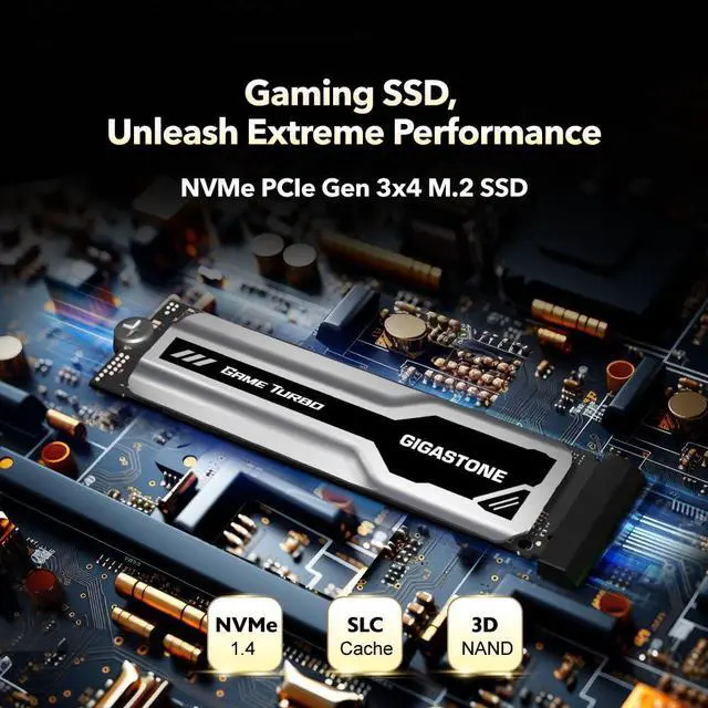 Alt view image 4 of 5 - Gigastone M.2 SSD 1TB PCIe 3.0 NVMe SSD 3,400MB/s Internal Gaming Solid State Hard Drive Turbo Speed Heatsink Cooling Heat Dissipation PC Laptop Storage for Gamers Video Editing Creators