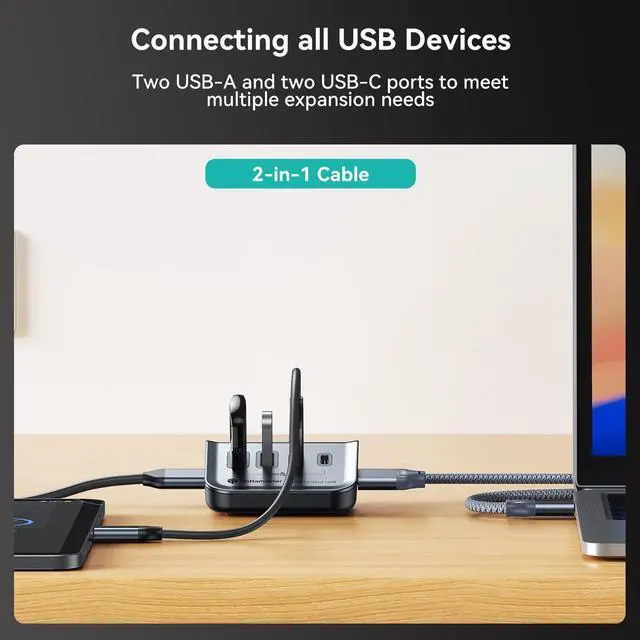 Alt view image 5 of 5 - Yottamaster USB 3.2 Hub 10Gbps, USB C Splitter with 2 USB C 3.2 and 2 USB A 3.2 Ports, Triangle Desktop USB Hub with 1.64ft Cable for PC, Laptop (Not Support Charging)
