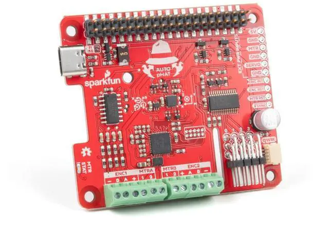 SparkFun Auto pHAT Compatible with Raspberry Pi Google Coral NVIDIA Jetson and More All in One Robotics Package Quickly add functionality to Single-Board Computers Drive 2 Small DC Motors & 4 servos