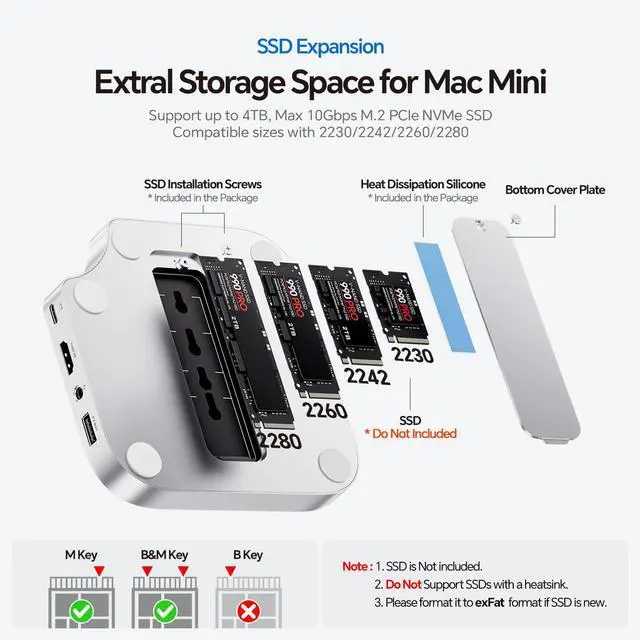 Alt view image 3 of 5 - Mac mini M4 Dock, No WiFi Interference PULWTOP Mac mini M4 Hub Stand with M.2 SSD Enclosure (SSD NOT Included), for Mac mini M4 and M4 Pro 2024 with 4K60Hz HDMI, 3 x USB A 2.0, SD/TF, 3.5mm Audio/Mic