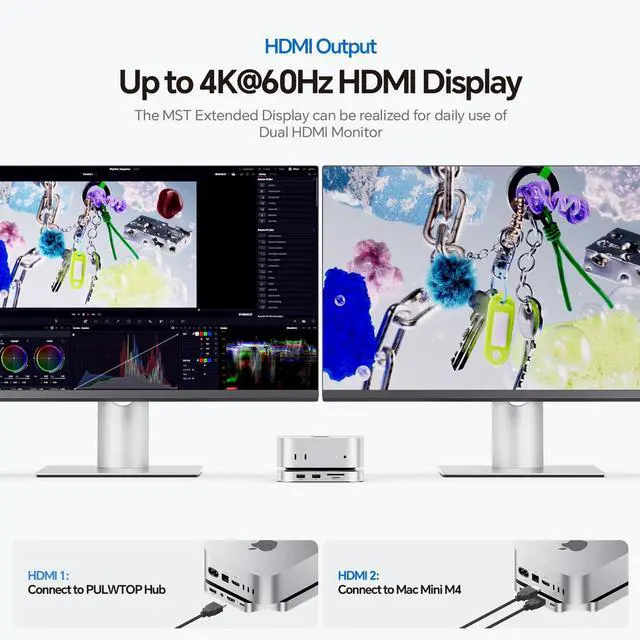 Alt view image 4 of 5 - Mac mini M4 Dock, No WiFi Interference PULWTOP Mac mini M4 Hub Stand with M.2 SSD Enclosure (SSD NOT Included), for Mac mini M4 and M4 Pro 2024 with 4K60Hz HDMI, 3 x USB A 2.0, SD/TF, 3.5mm Audio/Mic